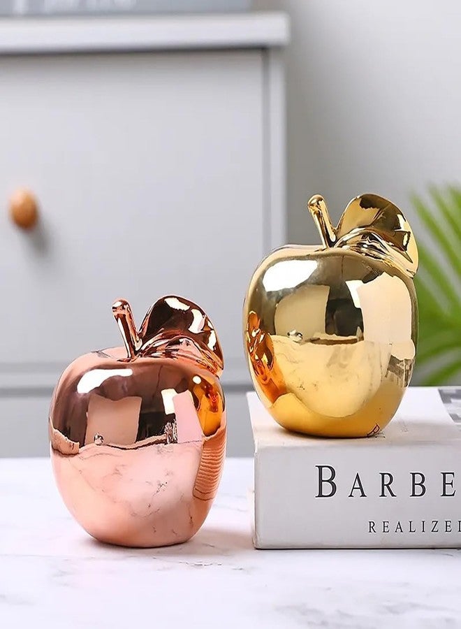 Hoobar Ceramic Fruit Shape Statues,Handcrafted Plating Apple Pear Sculpture for Wedding,Porch,Desktop and Home Decoration Furnishing Article Pack of 2 (Gold Apple 2) - Image 2